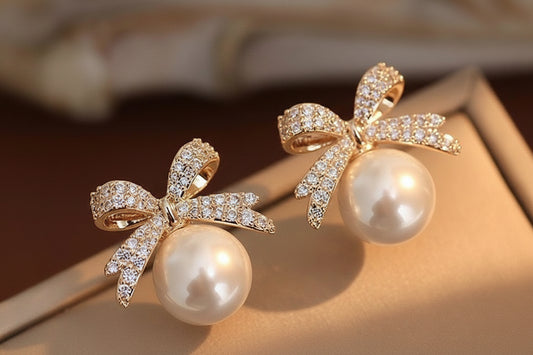 Bow Pearl Drop Studs