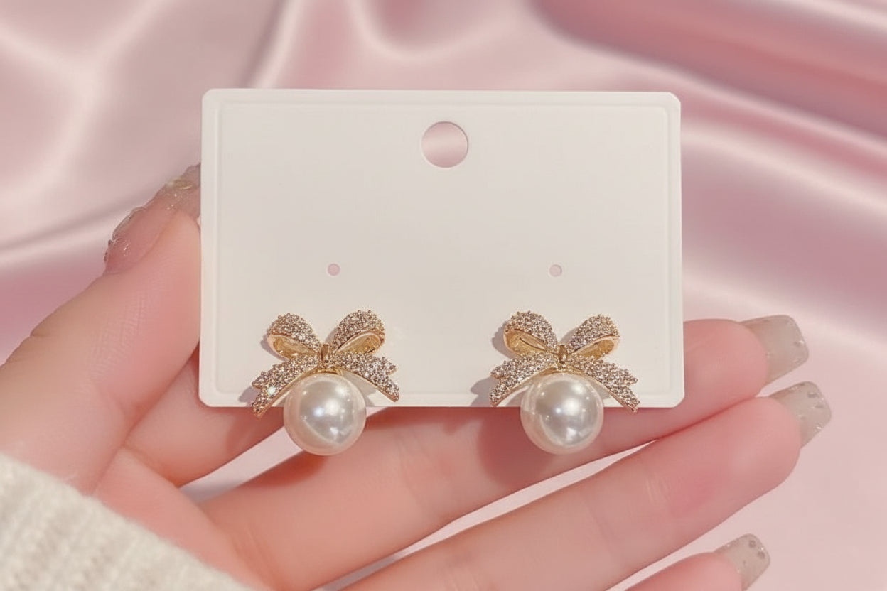 Bow Pearl Drop Studs