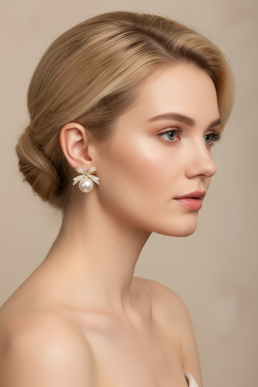 Bow Pearl Drop Studs