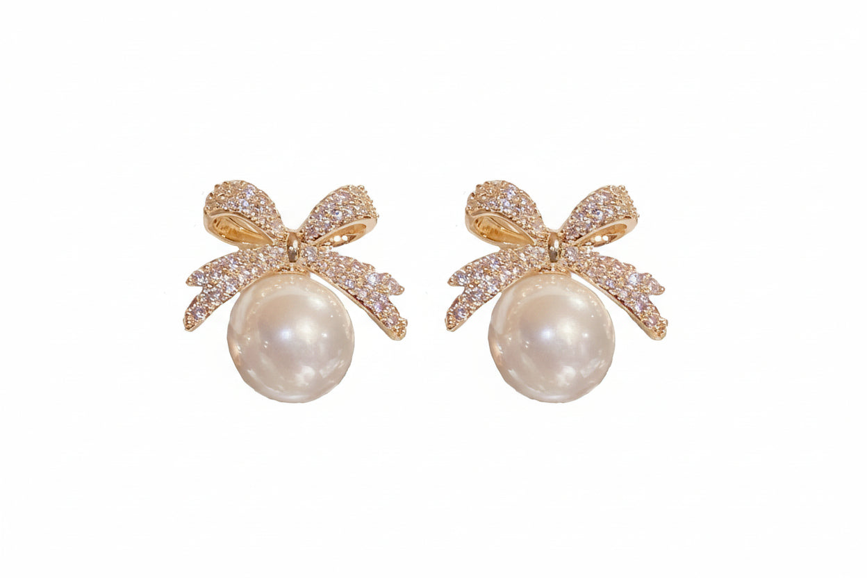 Bow Pearl Drop Studs