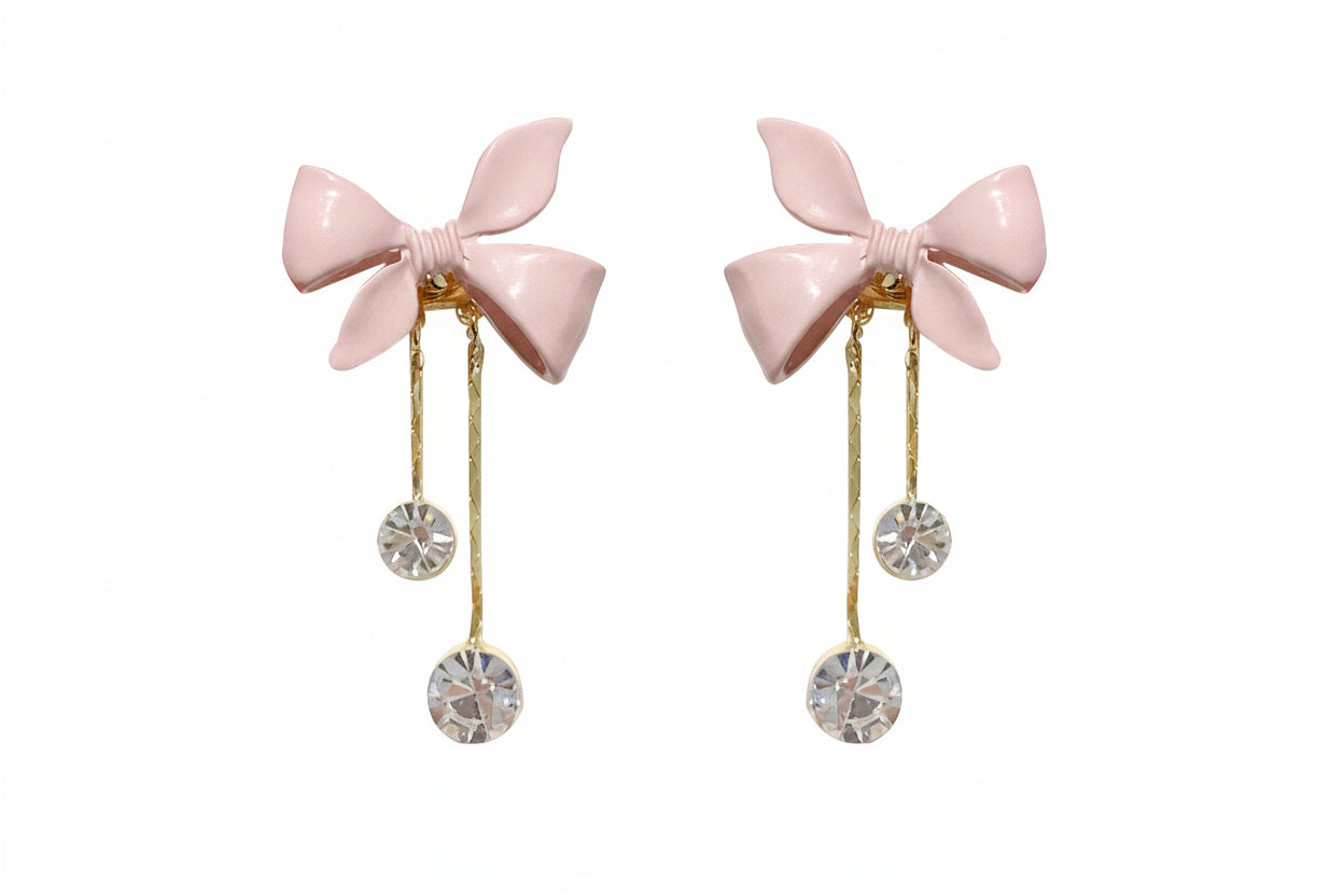 Pink Bow Drop Earrings