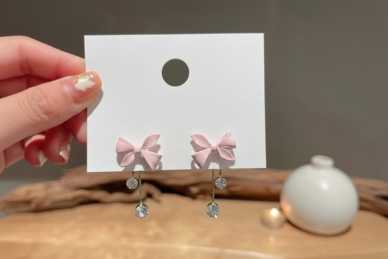 Pink Bow Drop Earrings