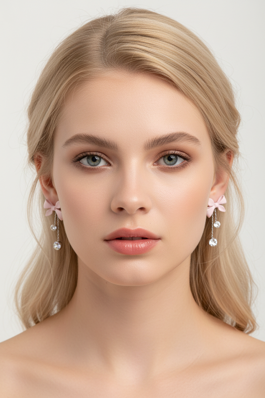Pink Bow Drop Earrings