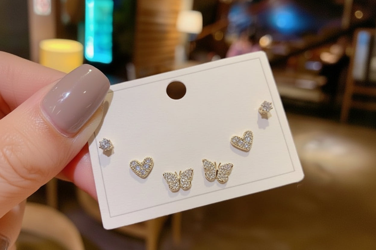 Heart & Butterfly Stud Set
