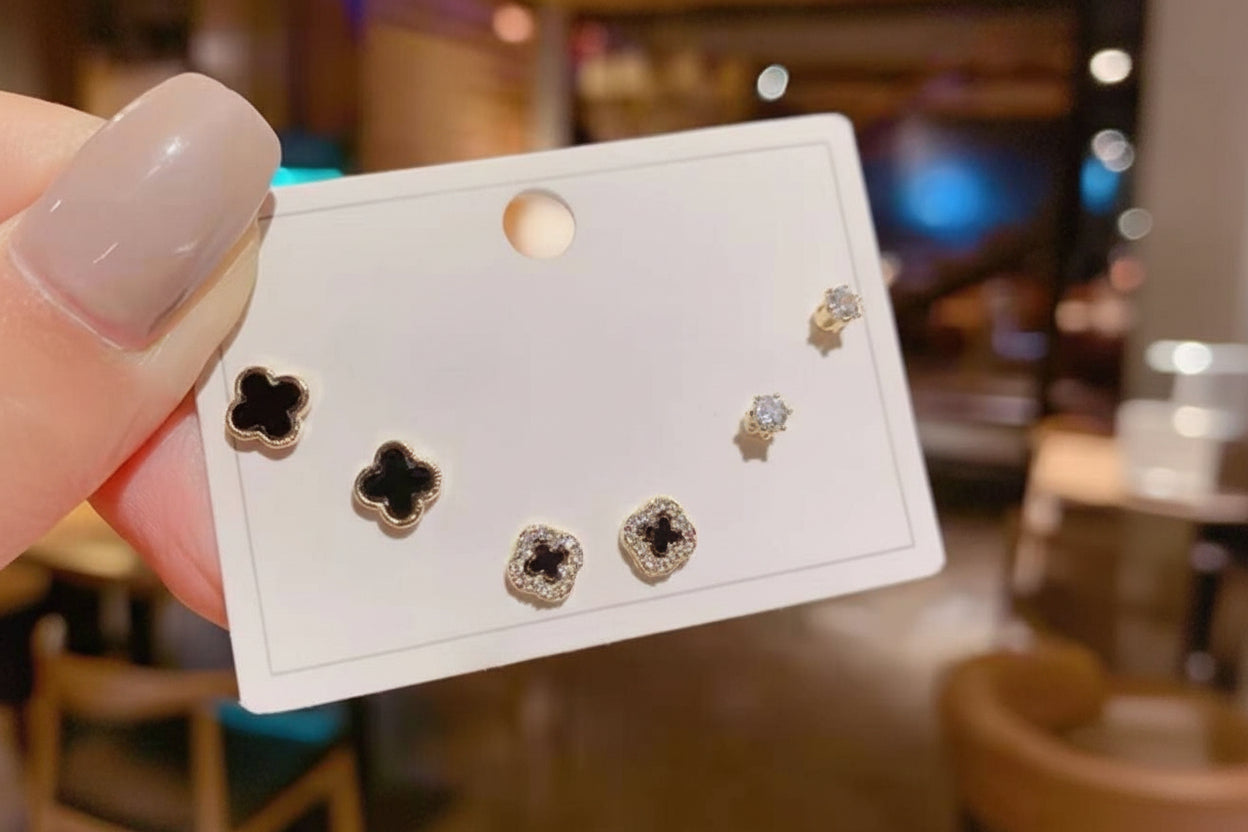 Clover & Crystal Stud Set