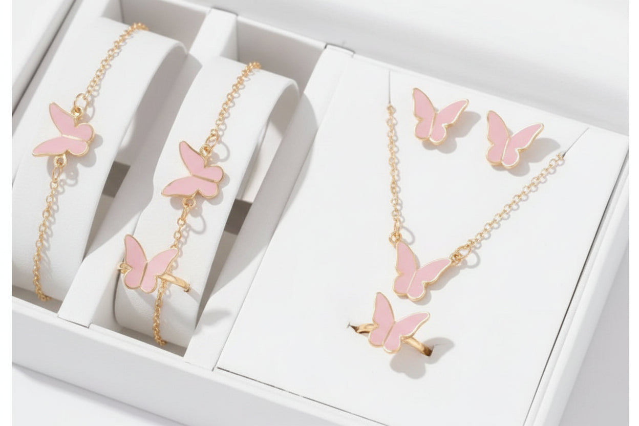 Pink & Black Butterfly Jewelry Set