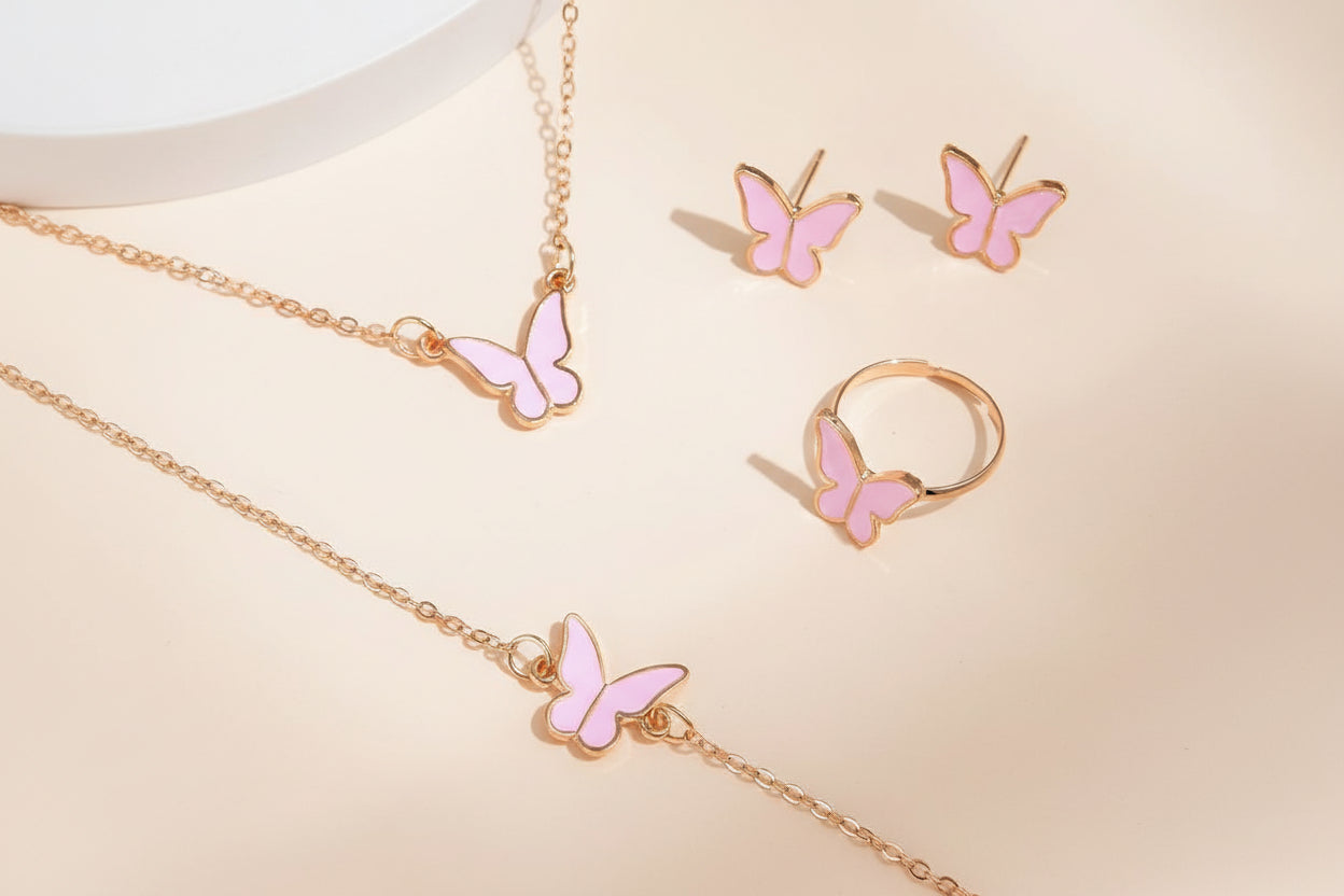 Pink & Black Butterfly Jewelry Set