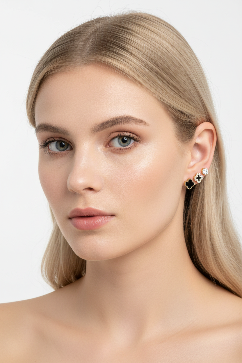 Clover & Crystal Stud Set
